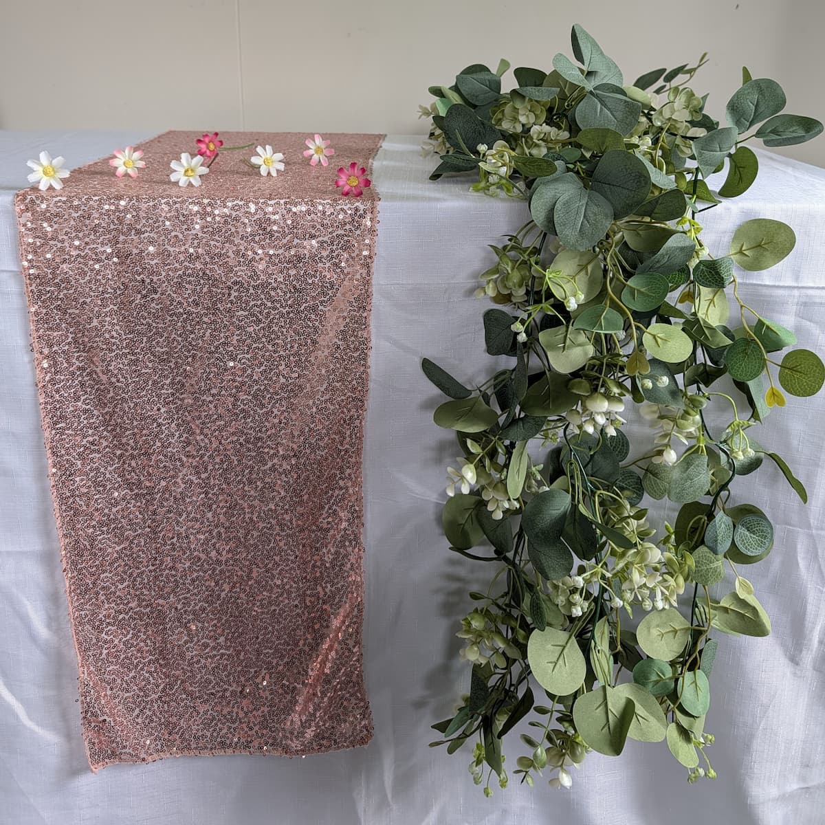 Rose Gold Sequin and Eucalyptus Runners